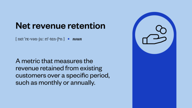 An illustration explaining Net Revenue Retention, a crucial metric for gauging the revenue retained from existing customers over time. 