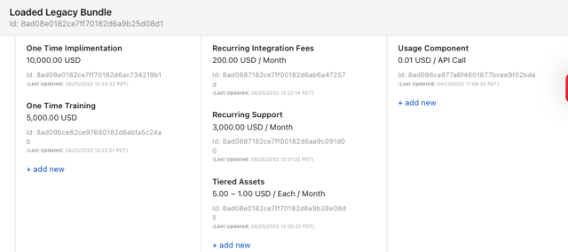 CPQ dashboard showing One time, Recurring and Usage rate plans