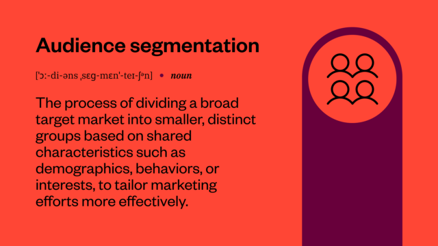 "Audience segmentation" meaning: dividing a target market into groups based on characteristics like demographics, behaviors, or interests