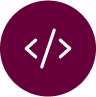 Purple icon representing coding with HTML tags symbol for consumption metering for engineers.