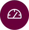 Icon of a white consumption metering needle, set against a dark purple circular background.