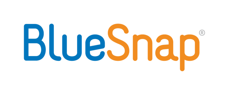 Logo of BlueSnap featuring the word "Blue" in blue text and "Snap" in orange text with a trademark symbol.