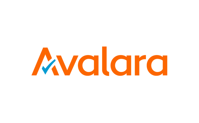 Avalara logo with the text "Avalara" in orange, featuring a stylized 'A' with a blue checkmark integrated into the design.