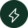 A white lightning bolt symbol inside a dark green circle.