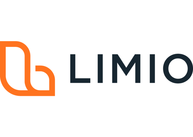 Logo featuring the word "LIMIO" in black text next to an abstract orange design resembling a stylized letter "L.