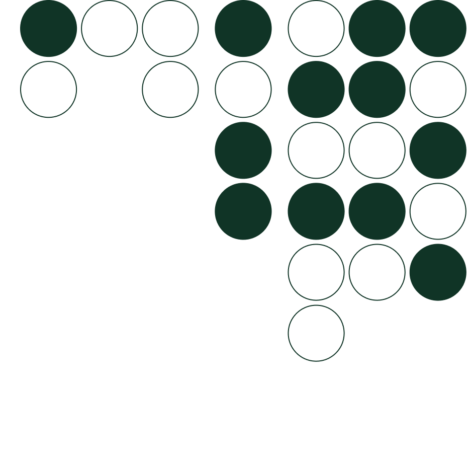Graphic of multiple circles in shades of green, arranged in a pattern that suggests growth from fewer and lighter circles to more and darker circles.