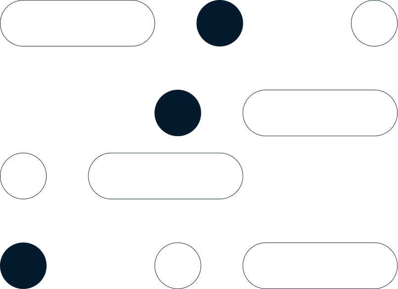 Flow chart with three horizontal rectangles connected by lines to three circles in various positions, all against a black background.