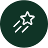 Icon depicting a white star with motion lines against a dark green background, symbolizing a shooting star or rapid action.