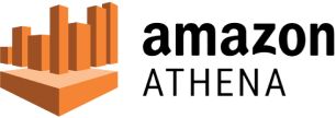 Amazon Athena logo featuring an orange and white graphic with a stack of rectangular blocks next to the text "amazon ATHENA" in black font.