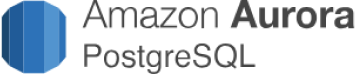 Logo of Amazon Aurora PostgreSQL, featuring a blue hexagonal graphic on the left and the text "Amazon Aurora PostgreSQL" on the right.