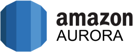 Amazon Aurora logo with the text "amazon AURORA" next to a blue and dark blue hexagonal icon.