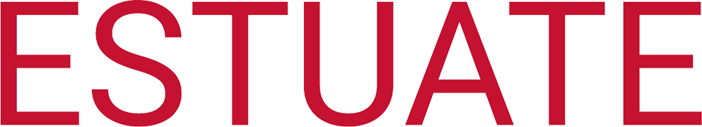 The image shows a red and white outlined text logo displaying the word “ESTUATE” in capital letters.
