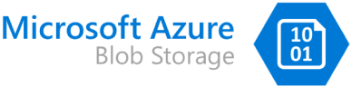 Logo of Microsoft Azure Blob Storage with the text in blue and an icon of a hexagon containing binary digits '1' and '0'.