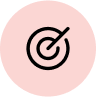 Black bullseye icon on a light pink circular background.