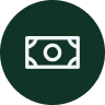 Icon of a banknote on a dark green circular background.