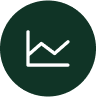 White line chart icon on a dark green circular background.