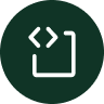 A green circle icon containing an image of a document symbol combined with a code brackets symbol.