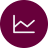 A white line graph icon on a maroon circular background. The graph has a fluctuating line, indicating rises and falls.