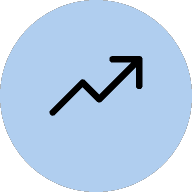 Upward trending line chart icon within a blue circle.