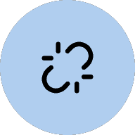 An icon of a puzzle piece with a black outline and fragmented edges is centered on a circular light blue background.