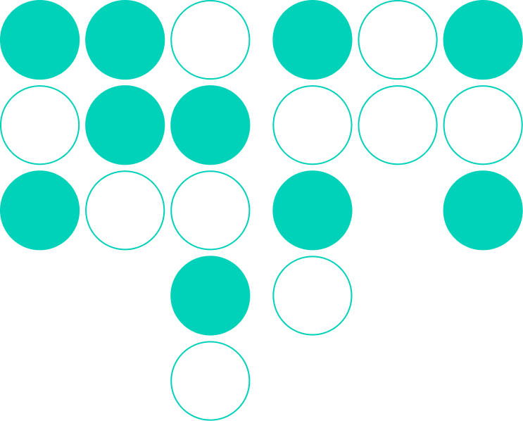 Image of an arrangement of 20 turquoise circles, with 11 filled and 9 outlined, forming an upside-down "T" shape—an intriguing pattern that could symbolize innovative monetization solutions.