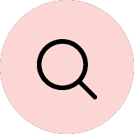 A magnifying glass icon centered within a light pink circle, commonly used to represent search functionality or the act of searching.