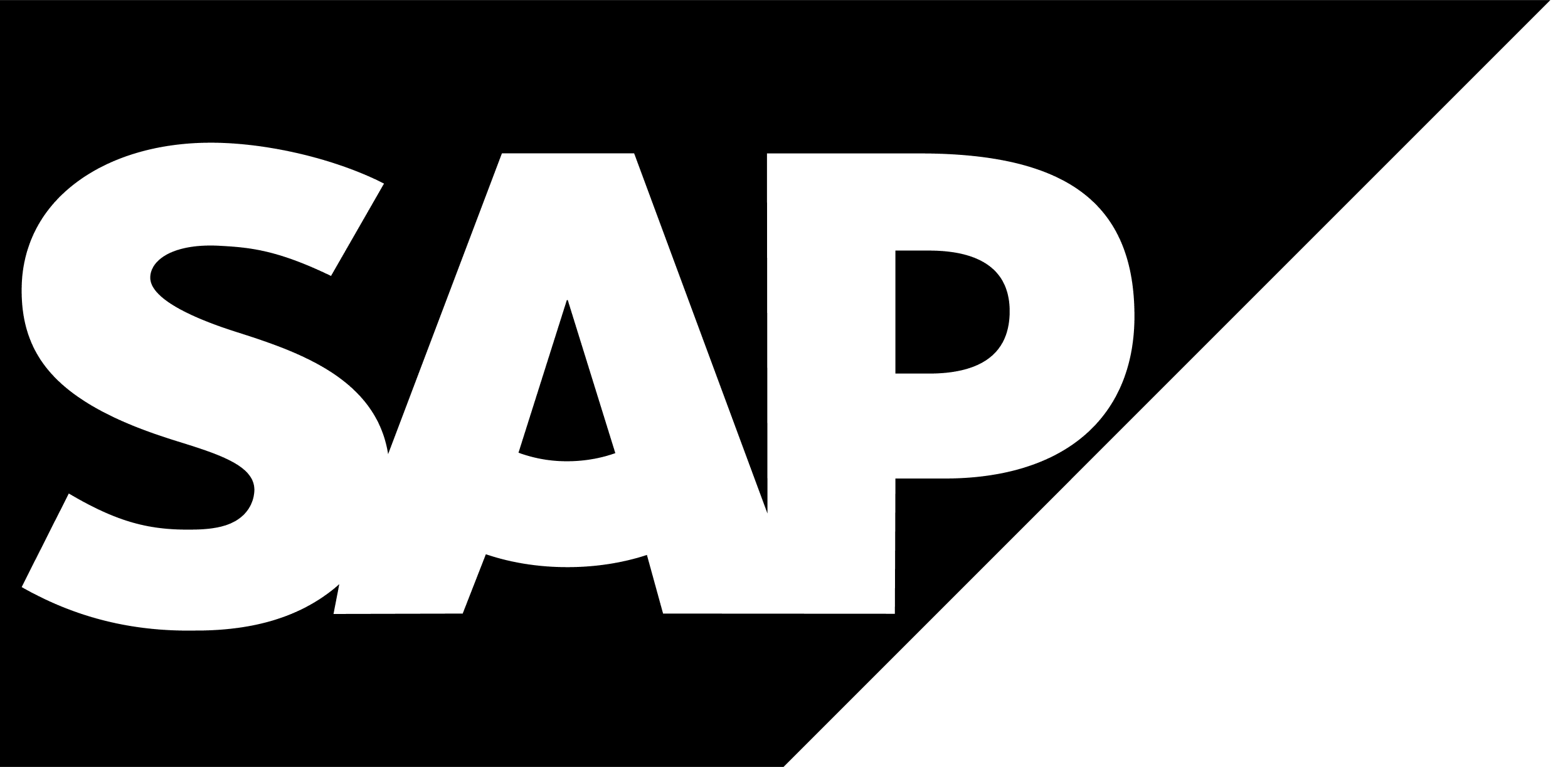 SAP logo with large white letters on a black background.