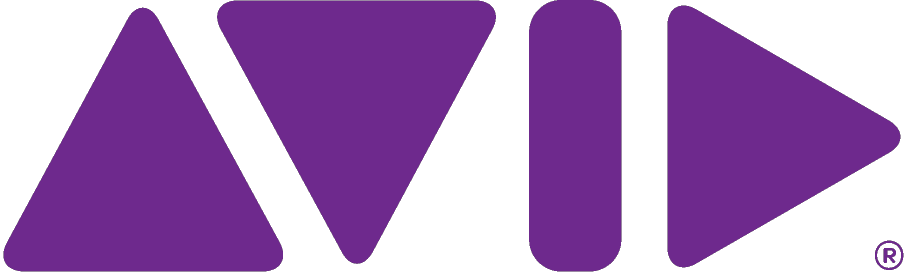 Company logo composed of geometric shapes in purple on a black background. The shapes spell out "Avid.