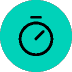 A black stopwatch icon is centered in a green circle on a turquoise background.