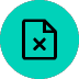 A black icon of a document with a large "X" in the middle is centered on a turquoise circle background.