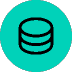 A black icon of a cylindrical database on a teal circular background.