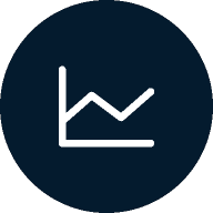 Icon depicting a line graph with a white zigzag line on a dark blue circular background.