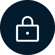 A white padlock icon against a dark blue circular background, signifying security or protection.