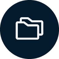 Icon of two overlapping folders in white on a dark blue circular background.