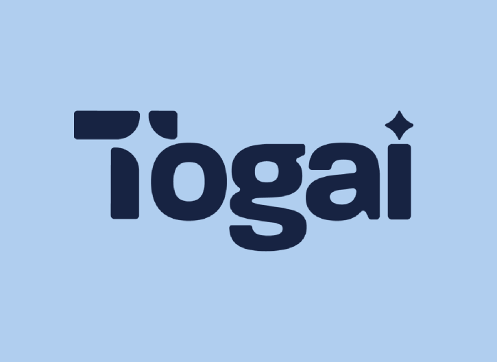 Blue background with the word "Togai" in bold, dark letters.