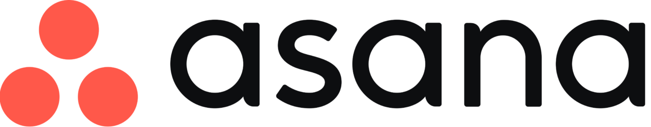 Asana logo featuring three red dots in a triangular formation next to the word "asana" in black lowercase letters.